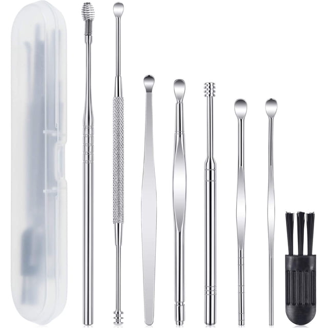 8 piezas de herramientas de limpieza de oídos, removedor de cera de los oídos, eliminación de cera de los oídos de acero inoxidable con caja de almacenamiento Adepaton CJWUS-6531