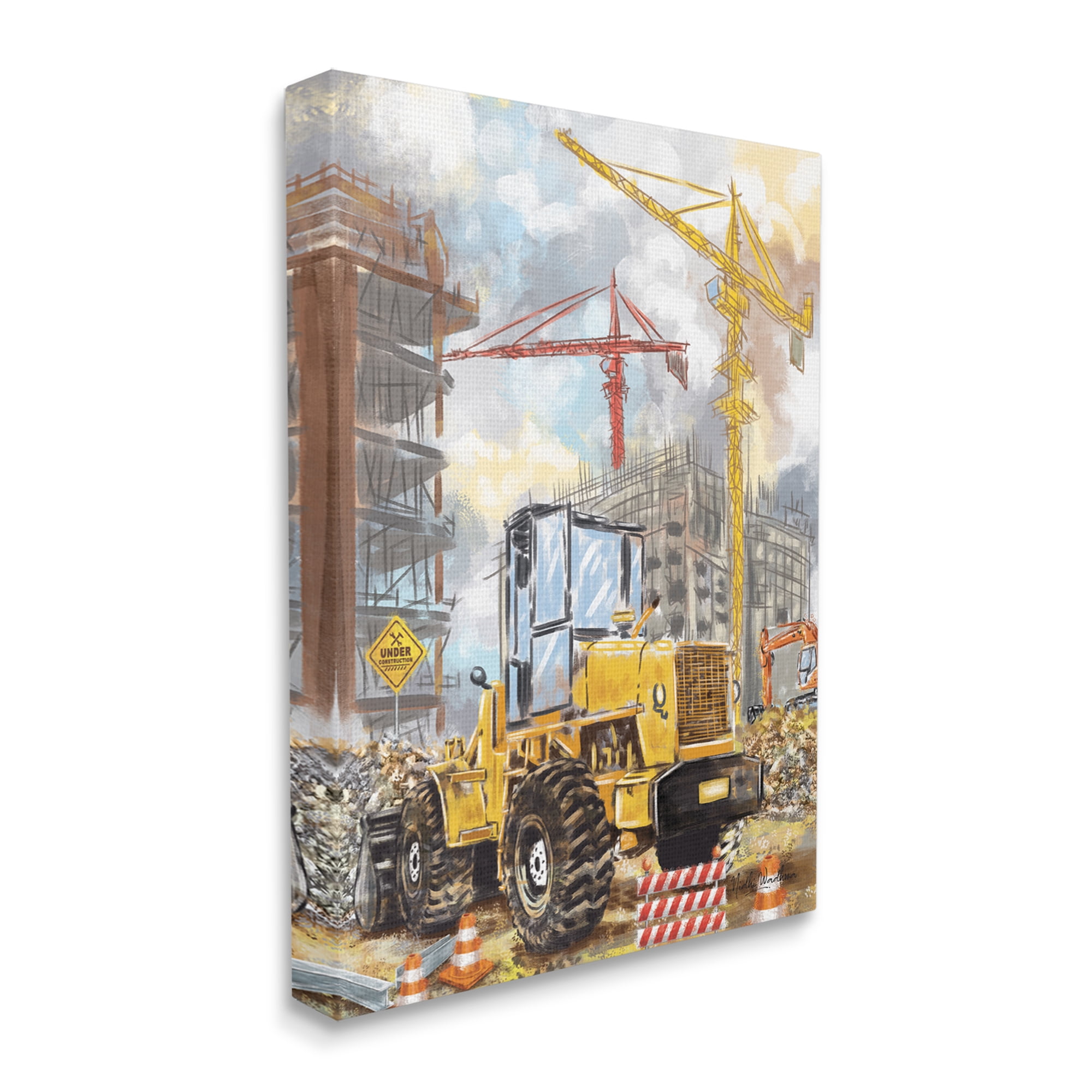 Stupell Industries Busy Construction Site Transportation Painting Gallery Wrapped Canvas Art Print Wall Art, 30 x 40