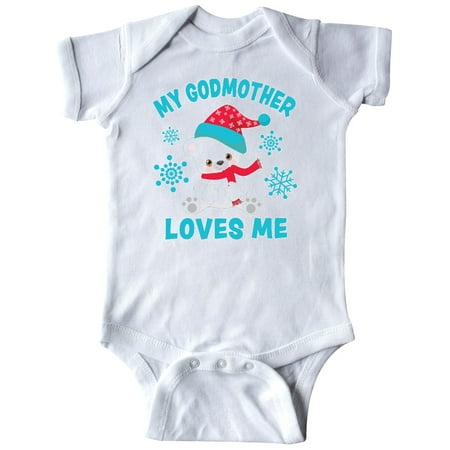 

Inktastic Polar Bear My Godmother Loves Me in Santa Hat Gift Baby Boy or Baby Girl Bodysuit