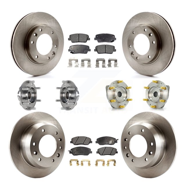 Transit Auto Front Rear Hub Bearings Assembly Disc Brake Rotors and Semi-Metallic Pads Kit (10Pc) for Car Kia Sedona Hyundai Entourage - Left Right Side (Driver Passenger) KBB-123969