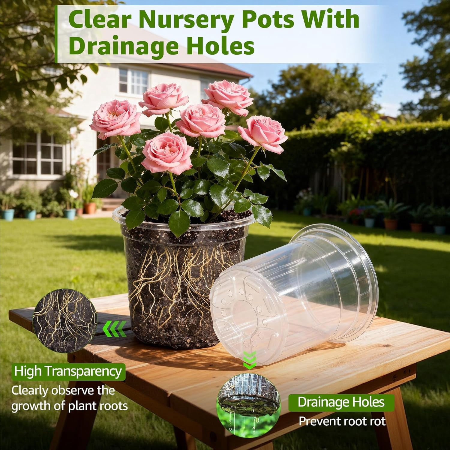 Clear Nursery Pots with Drainage Holes, 30 Pack 5/4/3.5 Inch Reinforced Transparent Plastic Seed Starter Pots, for Indoor Outdoor Gardening Seedling Planter