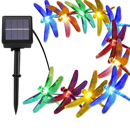 [21ft 30 Led] Solar Outdoor Dragonfly Lights \ Outside String Lighting