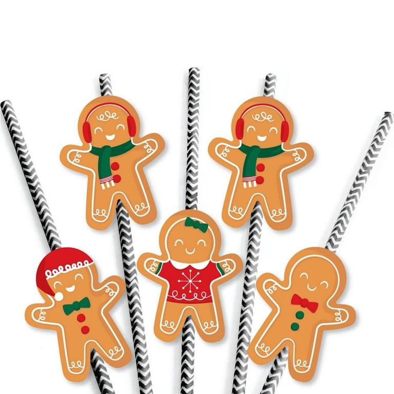 Big Dot of Happiness Gingerbread Christmas Paper Straw Decor