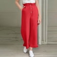 thumbnail image 2 of Lenpel Girls' Pants Ruffle Elastic High Waisted Button Front Pull on Wide Leg Pants Loose Casual Trousers with Pockets, 2 of 7