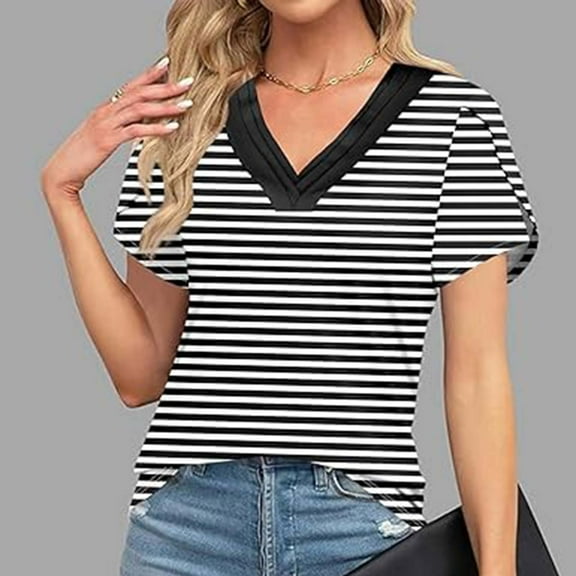 Short Sleeve Shirts Womens Tops Dressy Blouses Striped Blouses for Women Casual T Shirts New & Trending