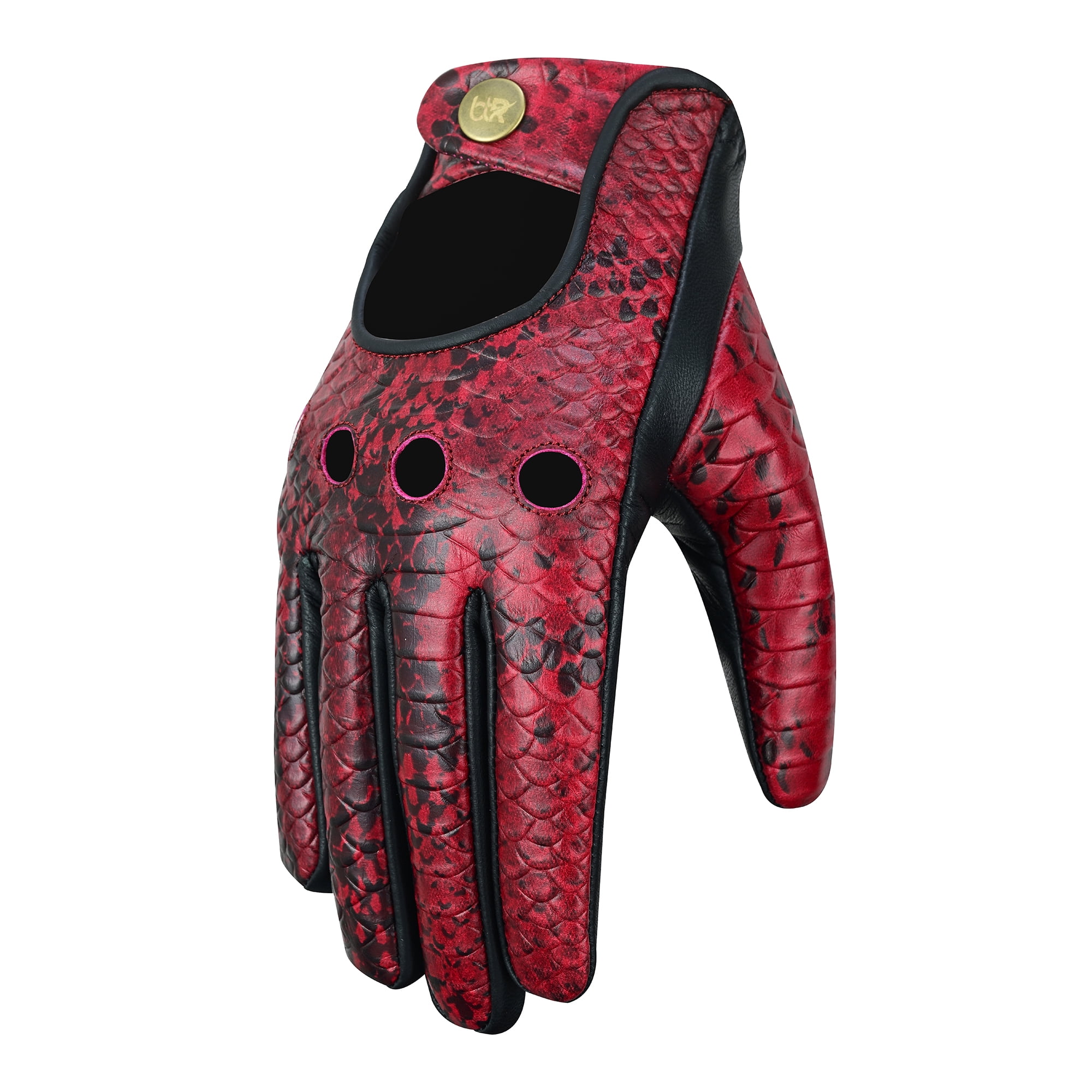 Python Snake Embossed Leather Driving Gloves Car Driving Full Finger Motorcycle Biker Riding Gloves Burgundy-S