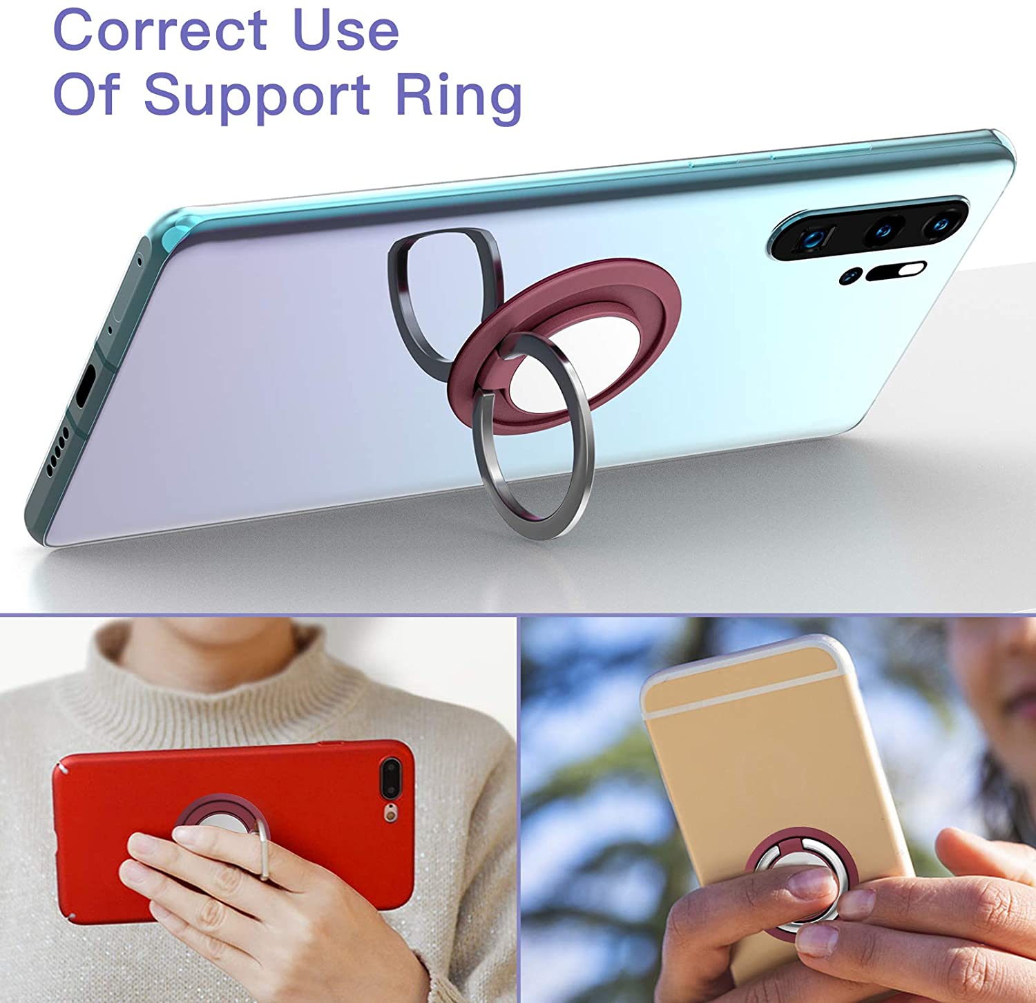 Support Pliable Pour Téléphone Et Tablette - Lot De 3 - Design Effet Marbre - Poignée Airbag Confortable - Rétractable - 5