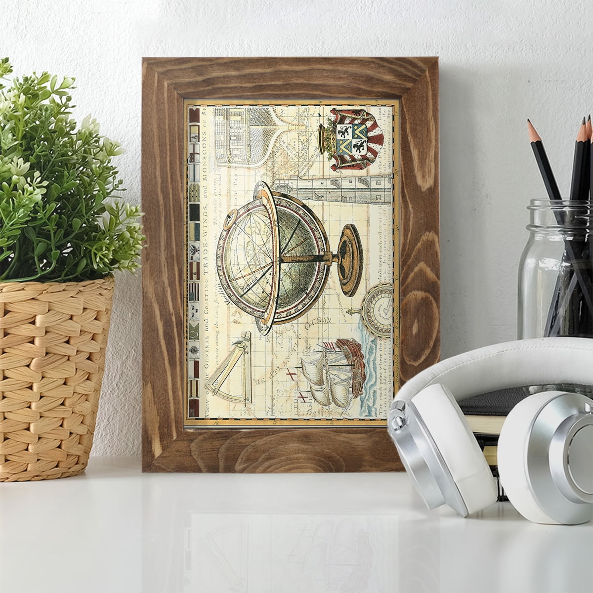 Nautical Map II -Framed Print w/glass-Walnut