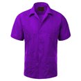 thumbnail image 2 of Guayabera Men's Cuban Beach Wedding Short Sleeve Casual Dress Shirt Purple 2XL, 2 of 2