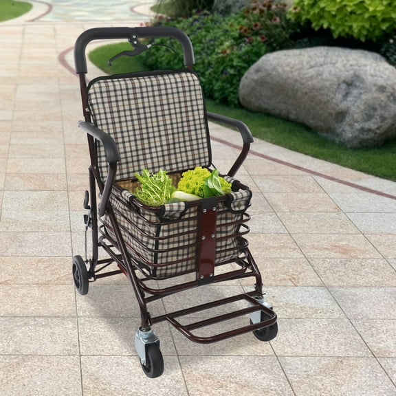 Rolling Walker with Brakes, Foldable Shopping Cart with Seat 17.32*22.05*35.43inch