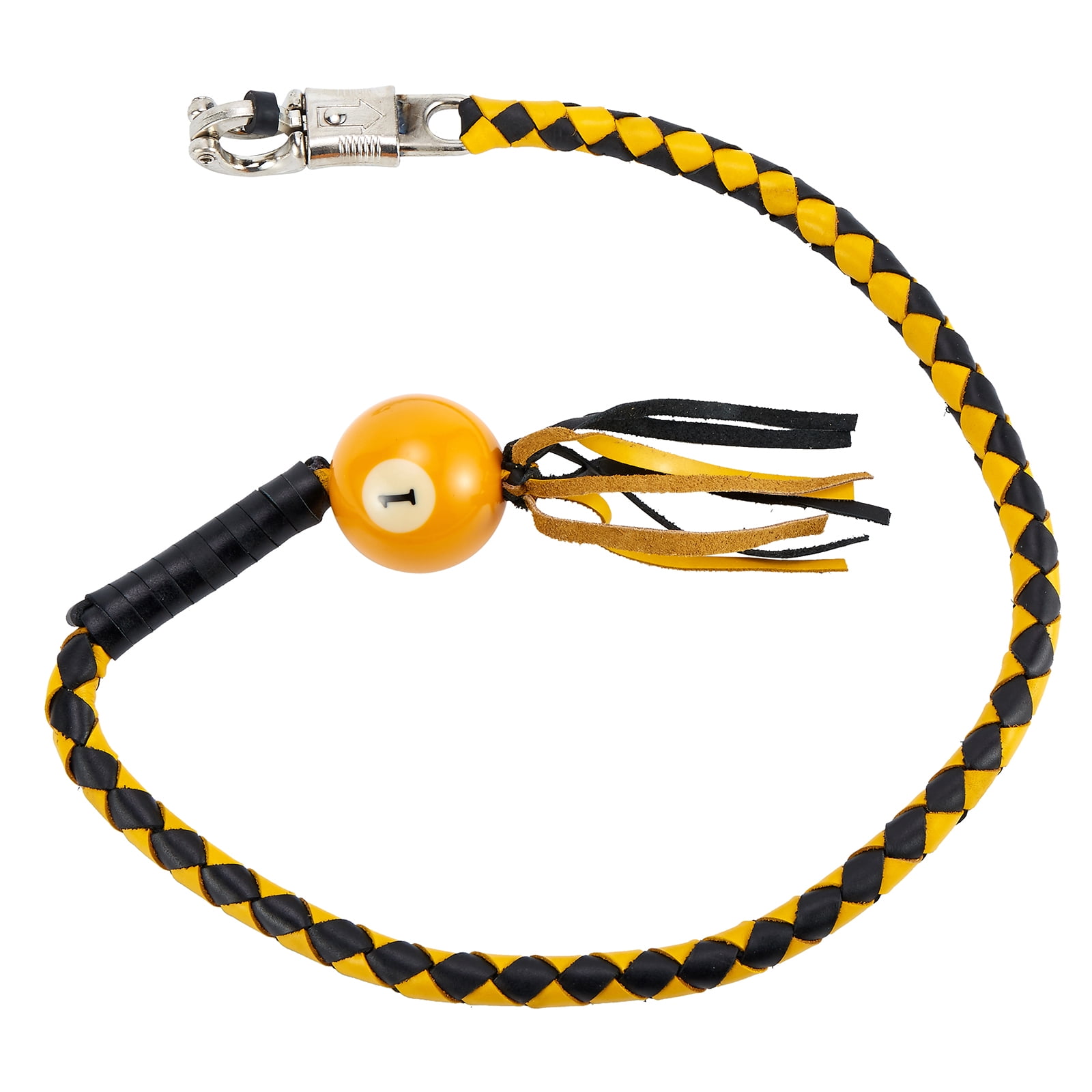 Dream Apparel 36" Leather Motorcycle Get Back Whip With Pool Ball - Black & Orange Braided Fringe Handlebar Decoration - View #12