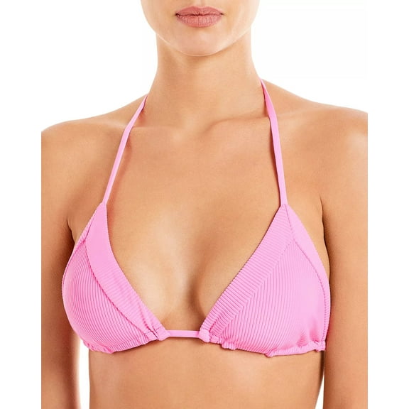 Frankies Bikinis PINK PUNCH Sky Ribbed Bikini Swim Top, US Large