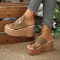thumbnail image 3 of Rokment Women's Platform Wedge Flip Flops Delicate-Bee Bowknot Fashion Casual Suede Extra Chunky High Heels Slip on Backless Dress Sandals Comfortable Walking Slides Summer Shoes Khaki Size 6.5, 3 of 6