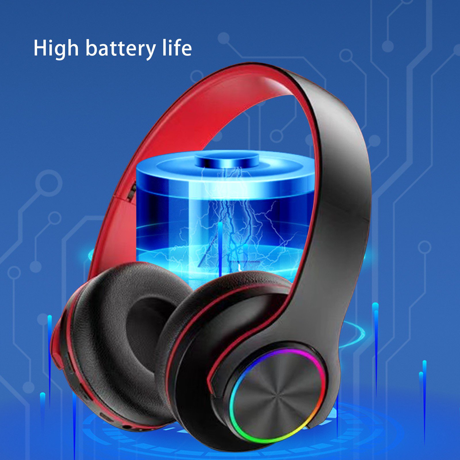RKSTN Wireless Headphones Bluetooth Bluetooth Earphones, Wireless, Illuminated, Seven Color Breathing Lights, Pluggable, Foldable, Subwoofer, Universal for Mobile Phones on Clearance