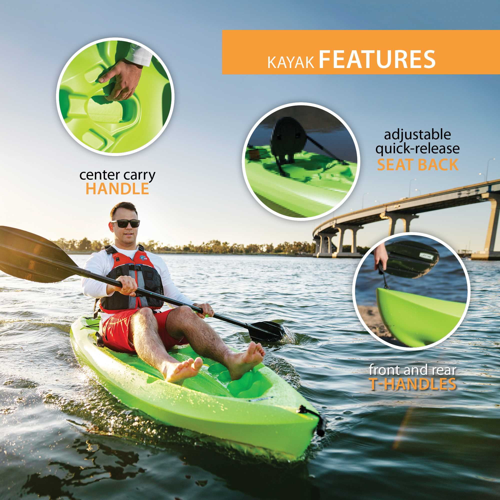Lifetime Daylite 8 ft Sit-On-Top Kayak with Paddle, Lime Green (90938)