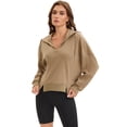 thumbnail image 3 of DARING DIVA Women's Stylish Cropped Half Zip Hoodie with Trendy Side Slits L Khaki, 3 of 7