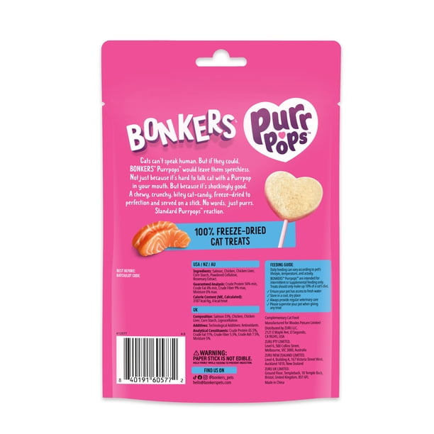 12 pack) BONKERS Purrpops, Freeze Dried Salmon Flavored Lollipop