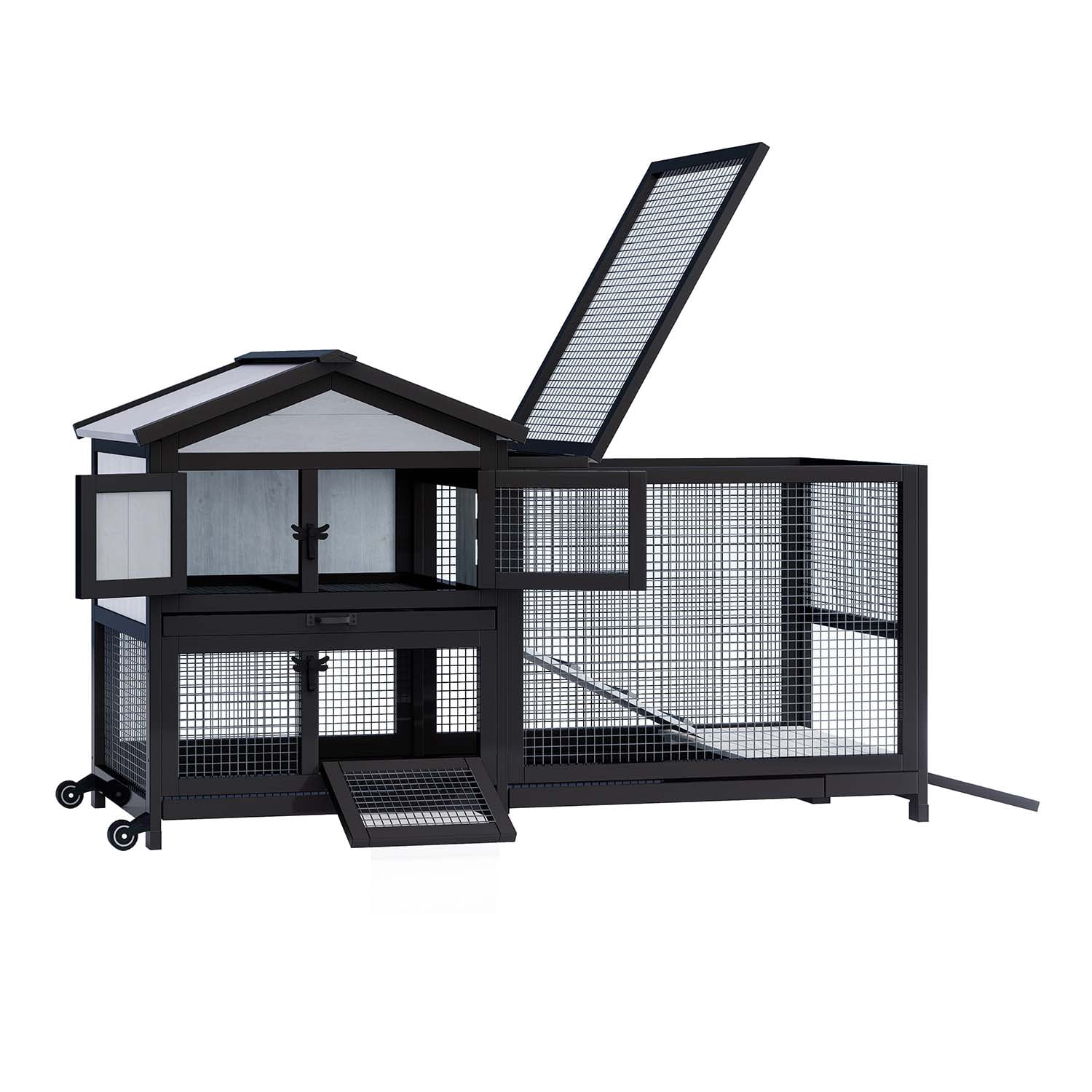 Uoyoutar Large Rabbit Hutch Indoor Outdoor Chicken Coop Wooden Bunny Cage with Waterproof Roof