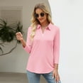 thumbnail image 2 of HCYSFG Womens Relaxed Fit Polo Shirts Notch Neck 3/4 Sleeve Solid Color Button Placket Side Slit Casual Golf Shirt Tops, 2 of 8