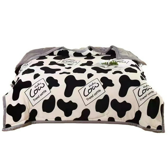 Hxlamzoo Large Flannel Winter Comforter - Oversized Thickened Warm Cow Print Bedding for Queen King Beds, Soft Cozy Heavyweight Comforter for Cold Weather