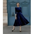 thumbnail image 2 of Blue Velvet Midi Dress for Women Velvet Dress Mid-Calf Formal Dress, 2 of 4