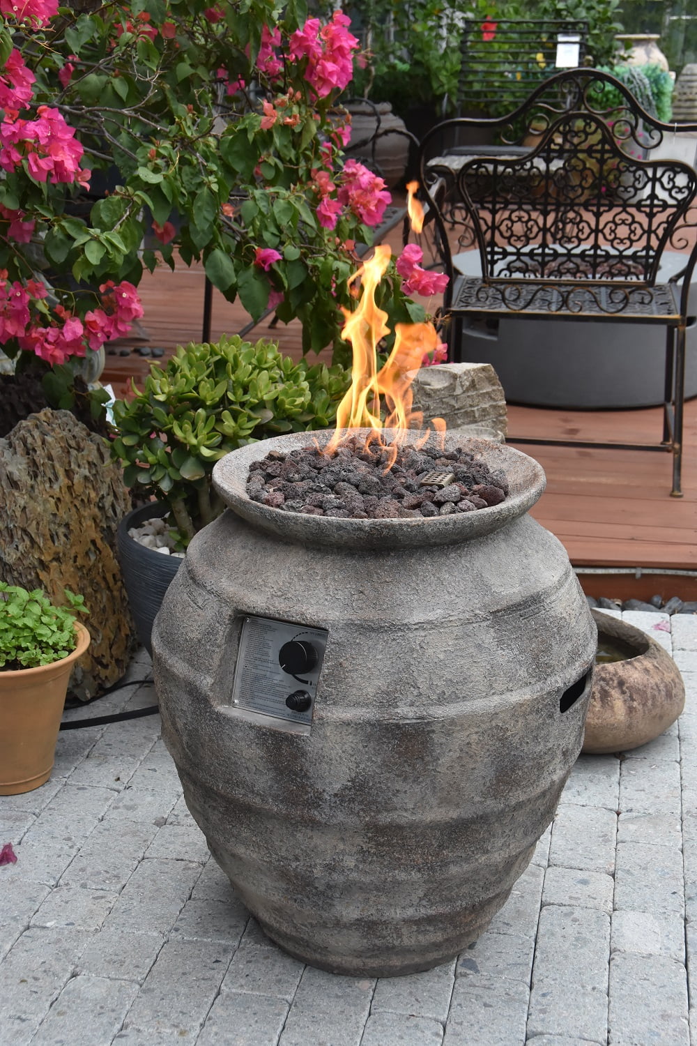 outdoor living fire pit replacement bowl on Modeno Outdoor Roca Fire Pit Table Grey Durable Round Fire Bowl Glass Fiber Reinforced Concrete Propane Patio Fire Place 34 Inches Electronic Ignition Cover And Lava Rock Included Walmart Com Walmart Com