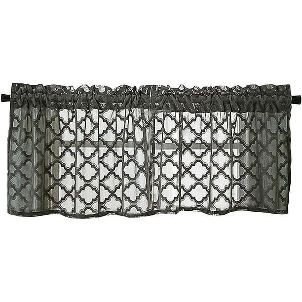 Zhuge Cenefa de encaje para cortina de cocina, diseño de mosaico marroquí, cenefa corta para café, bolsillo para barra, cortinas pequeñas para ventanas, 1 panel (51" x 16", gris oscuro)