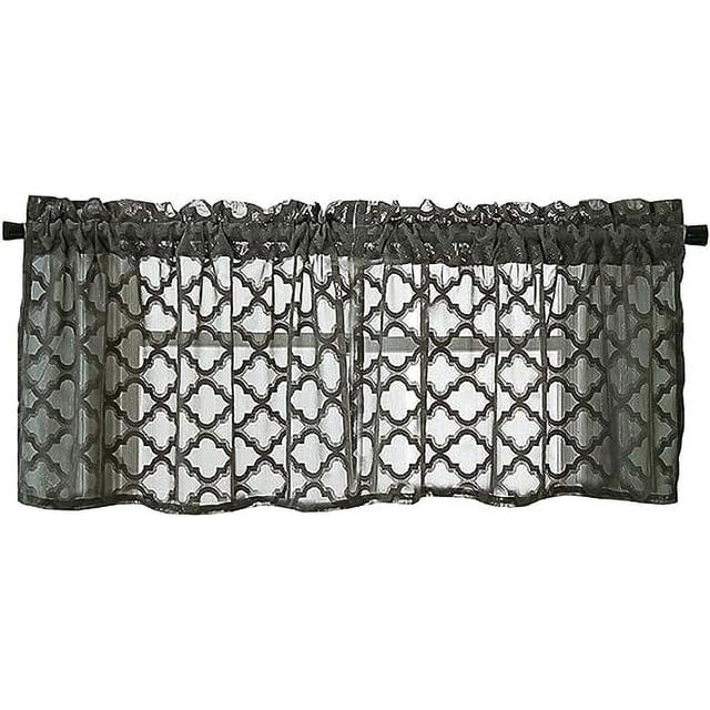 Xiao Hua Cenefa de encaje para cortina de cocina, diseño de azulejos marroquíes, corta, estilo café, con bolsillo para barra, 1 panel (130 x 40 cm, gris oscuro)