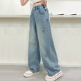 thumbnail image 4 of High Waisted Jeans for Girls Streetwear Casual Straight Wide Leg Pants Trousers with Pockets School Outfits Size 5-15, 4 of 8