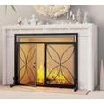 thumbnail image 2 of Fireplace Screen with Magnetic Doors,Handcrafted Wrought Iron Classical Scroll Durable Metal Mesh Decorative Free Standing Fireplace Spark Guard- Black, 2 of 9