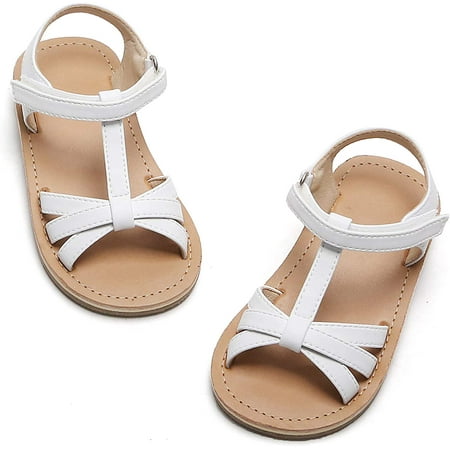 

QWZNDZGR Toddler Girl Sandals - Flower Girl Dress Shoes Open Toe Little Kid Summer Flats