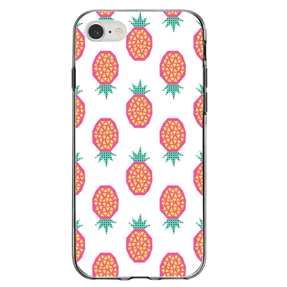 DistinctInk Clear Shockproof Hybrid Case for iPhone 7 8 SE (2020 Model) 4.7" Screen TPU Bumper Acrylic Back Tempered Glass Screen Protector - Summer Graphics - Pineapple Pattern - Pink