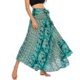 thumbnail image 4 of SWSMCLT Women's Long Skirts Tie Front Skirt Bohemian Summer Dress Gypsy Indian Maxi High Waist Flowy Hippie Boho Elephant Printed Dresses Elastic Waist Green One Size, 4 of 5