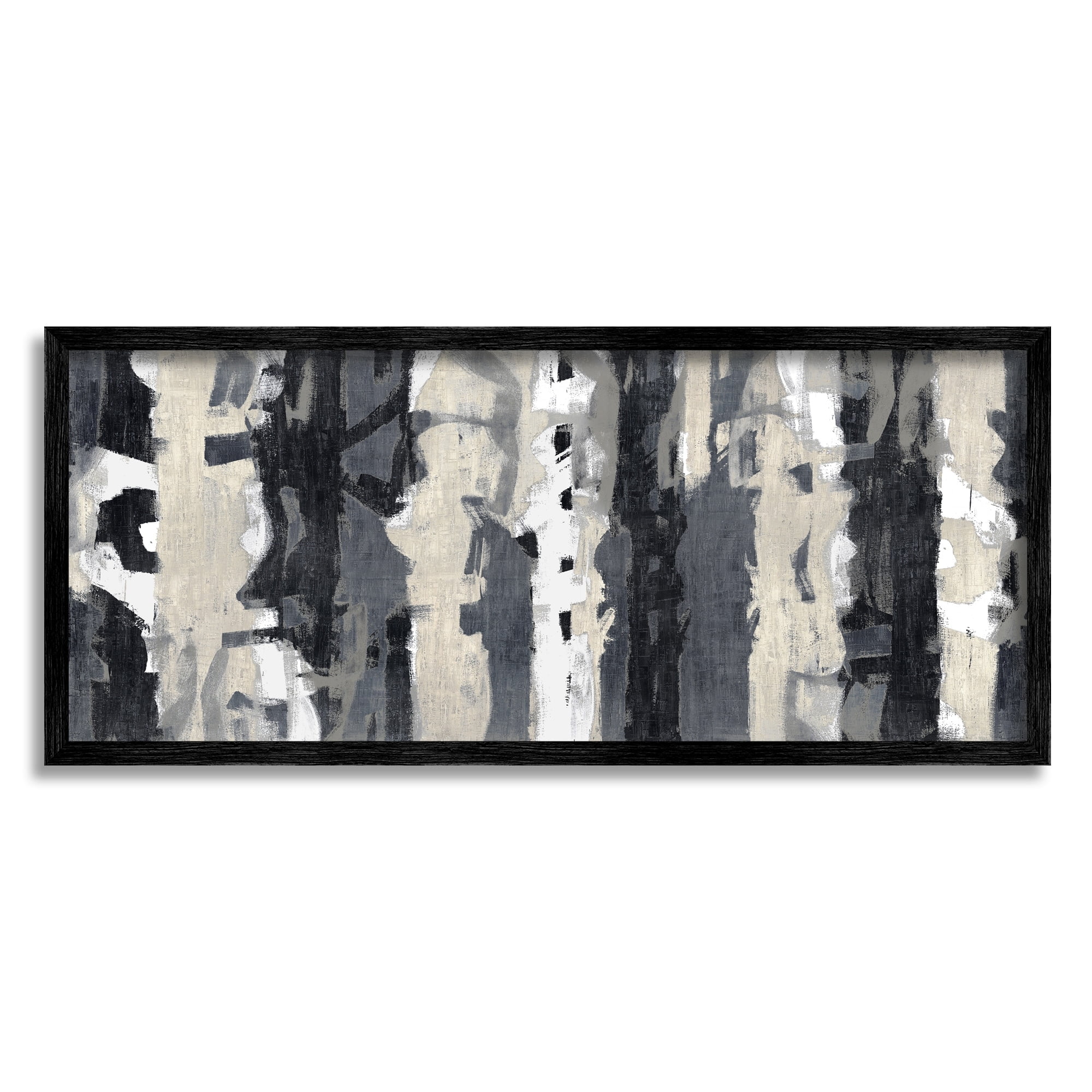Stupell Industries Modern Busy Abstraction Grey Beige Black Messy Stripes Cabin Painting White Framed Art Print Wall Art, 13 x 30, Design by Max Hansen