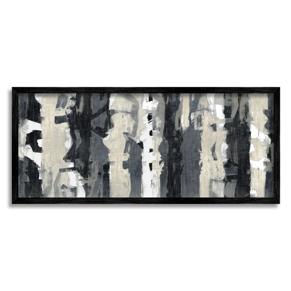 Stupell Home Décor Modern Busy Abstraction Grey Beige Black Messy Stripes, 13 x 30, Designed by Max Hansen, Black Frame