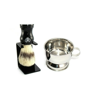 ZEVA BOAR BRISTLE HAIR SHAVE BRUSH, POLISHED STAINLESS STEEL SHAVING CUP FOR MEN