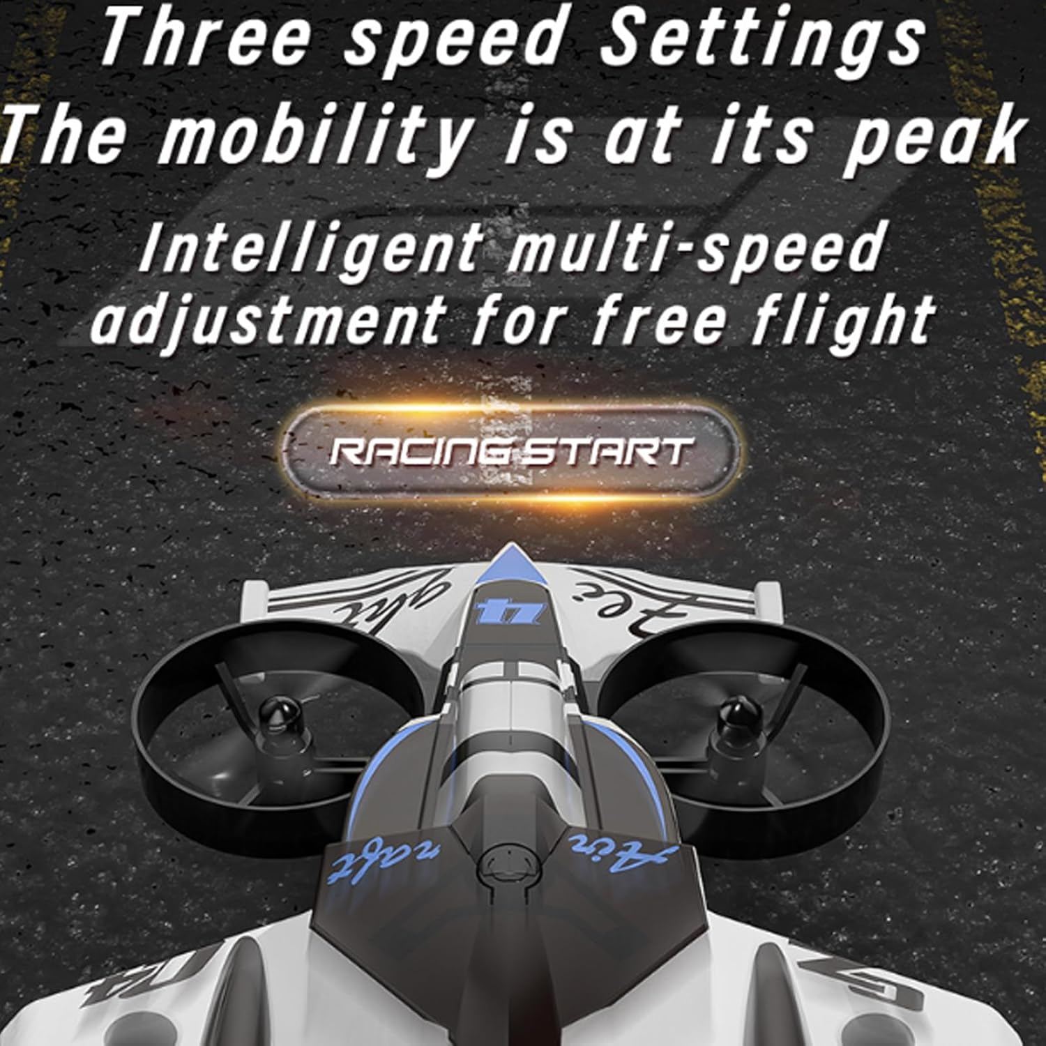 Rechargeable Dual-Mode Car Drone, 2-in-1 Flying Remote Control Car, Dual-Mode Rc Vehicle with LED Lights, One-Button Takeoff, Stunt Flips, USB Rechargeable Ground & Air Remote Control Toy (White)