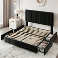 thumbnail image 4 of Einfach Full Bed Frame with Adjustable Upholstered Velvet Headboard and 4 Storage Drawers, No Box Spring Required, Black, 4 of 12