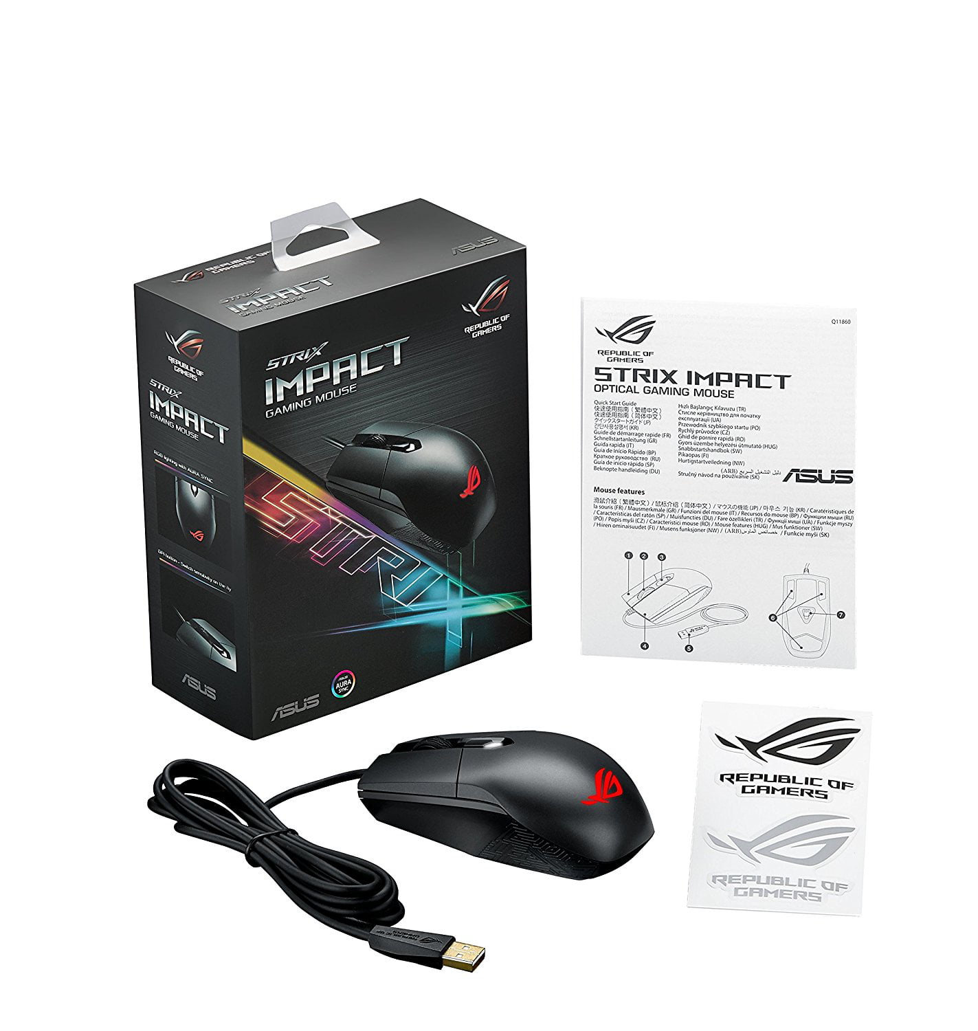 Asus Rog Strix Impact Aura Rgb Usb Wired Optical Ergonomic Ambidextrous Gaming Mouse Walmart Com Walmart Com