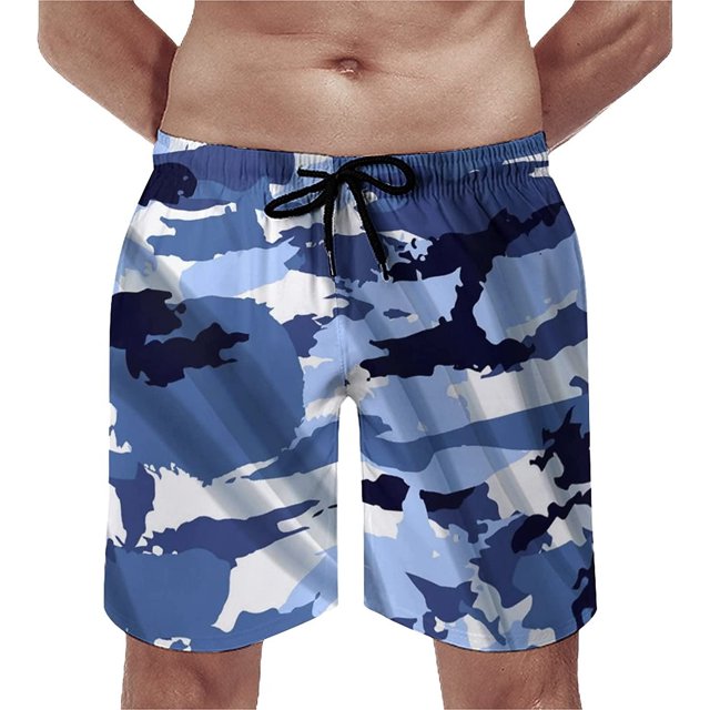 Men's Blue Swim Trunks Quick Dry Bathing Suit Casual Swimsuit Cool Swim