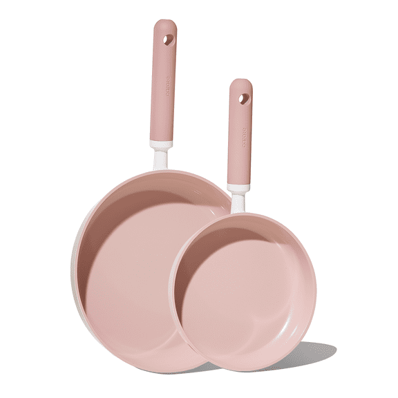 Carote Ceramic Nonstick Frying Pan Set, 8" & 10" Skillets, Induction Compatible, Easy to Clean, Pink