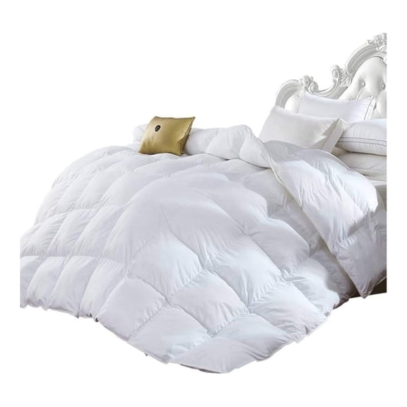King Size Luxurious 1200 Thread Count Goose Down Comforter, 100% Egyptian Cotton Cover, Solid White Color, 750 Fill Power, 50 Oz Fill Weight