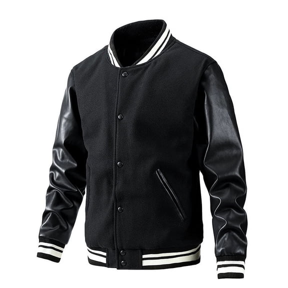 Men Colorblock Casual Bomber Jacket (M, Black)