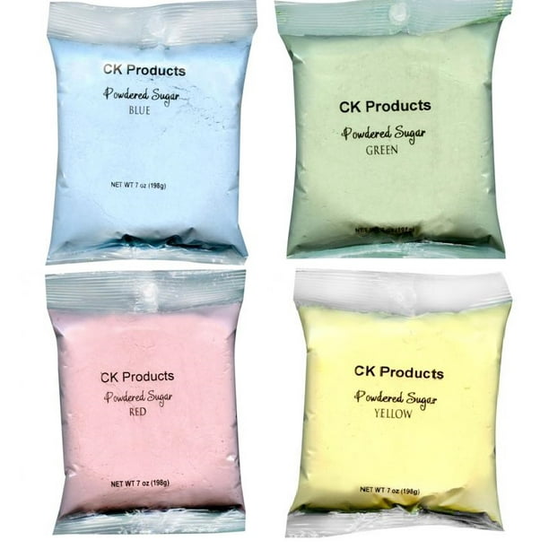 Colored Powdered Sugar Set of 4 Colors, 7oz each Blue, Green, Red