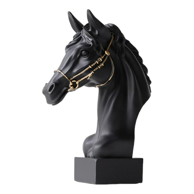 Estatua de cabeza de caballo, escultura, decoración del hogar, artesanía, adorno, figuras de resina Negro