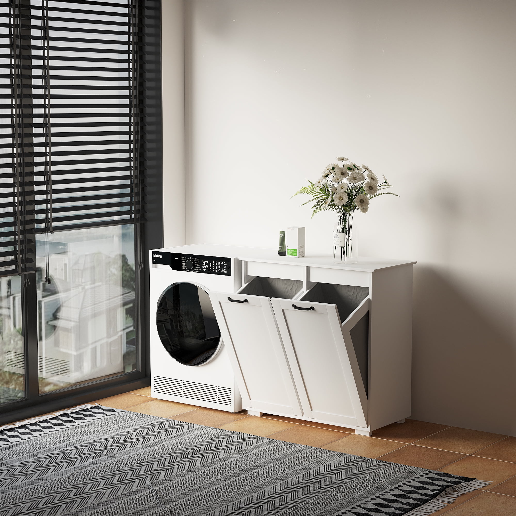 Laundry Cabinet with 2 Removable Liner Bags Clothes Hamper, White