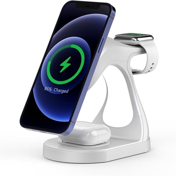 3-in-1 Wireless Charging Station with Nightlight for Apple Products, Wireless Charger Stand for iPhone 17/16/15/14 13 12 Series, Apple Watch,  AirPods, Matte Black