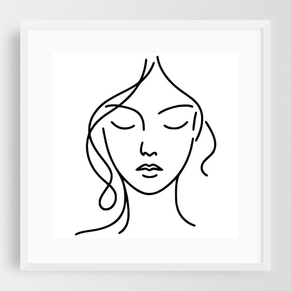 Line art beautiful woman portrait - Line Drawing White Framed Wall Art Print 20 x 20 inches
