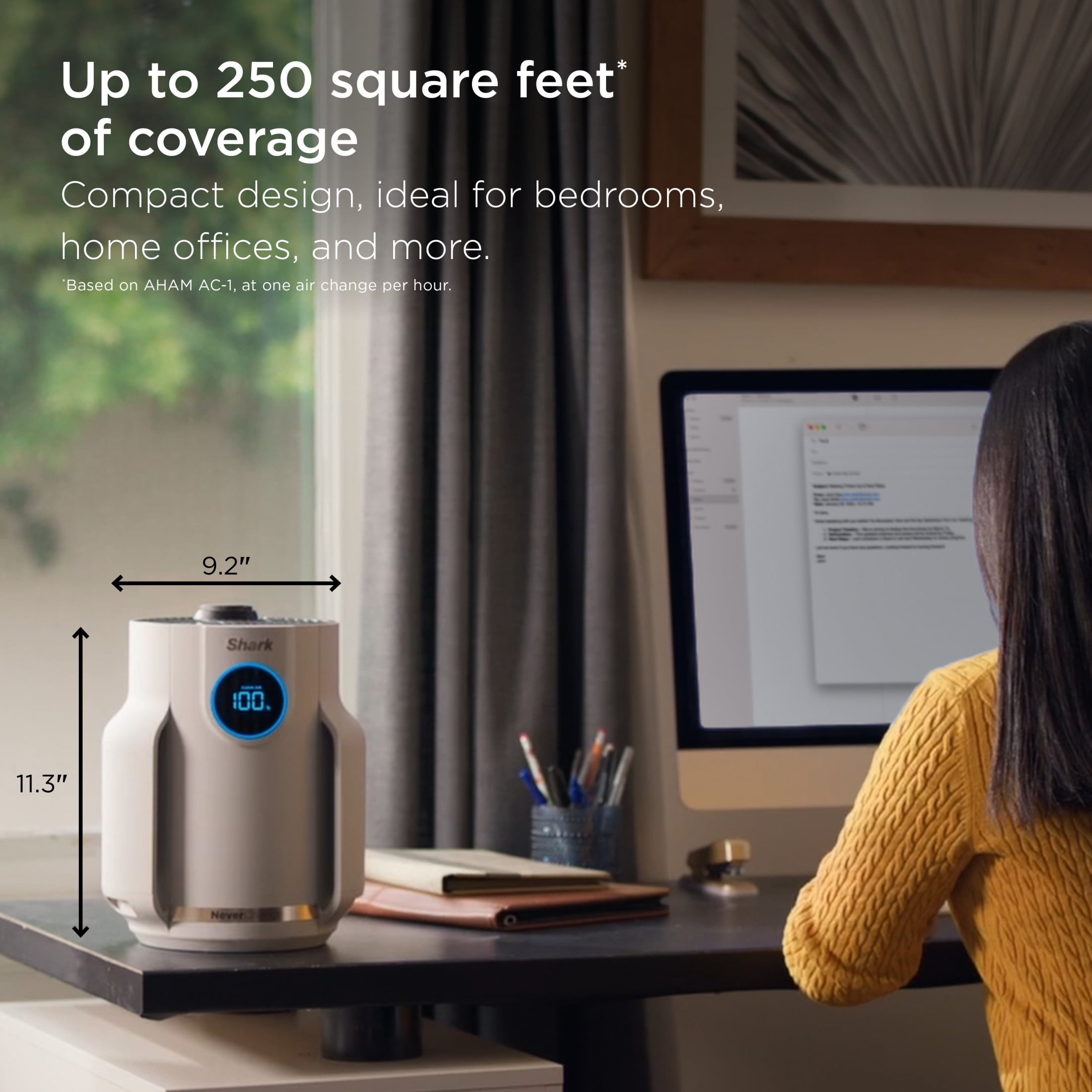 Shark NeverChange Compact Pro 250 Sq Ft HEPA Air Purifier, 5-Year HEPA-Exceeding Filter, Captures Pollutants, Pet Dander, Dust, and Smoke, HP072 Dove