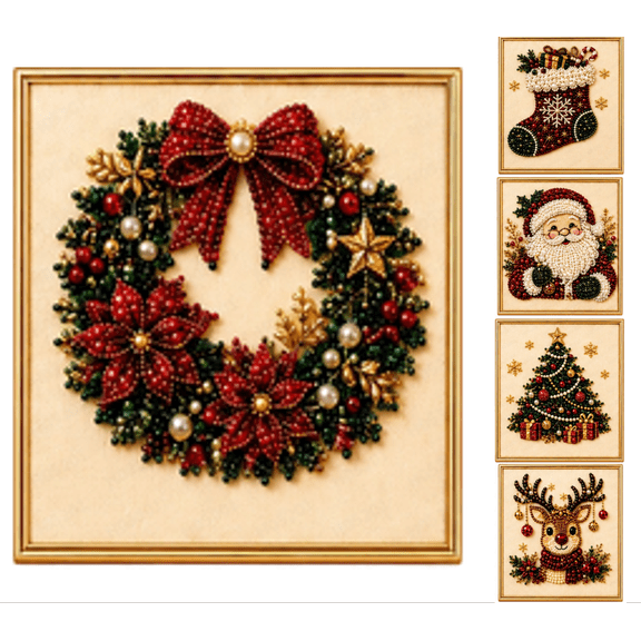 Christmas Decor Santa Pearl Art Kit for Adults | Diamond Painting Kit, DIY Home Decor Wall Art, Beginner DIY Seasonal Party Gift 3D Pearl Sparkle